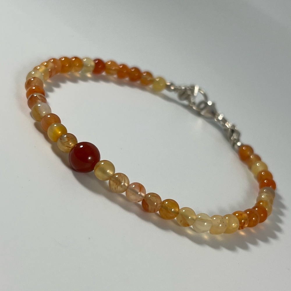 Vibrant Carnelian  Beaded Bracelet 925 Sterling Silver